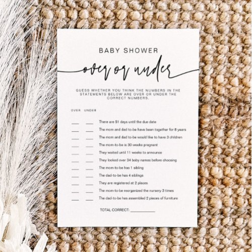 MARLO Bold and Modern Over Under Baby Shower Game  Invitation