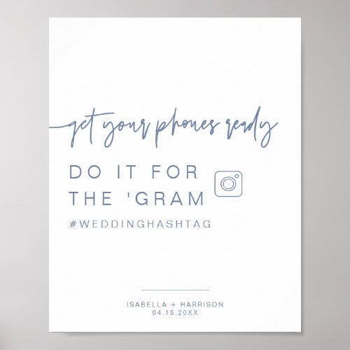 MARLO Dusty Blue Instagram Hashtag Wedding Sign