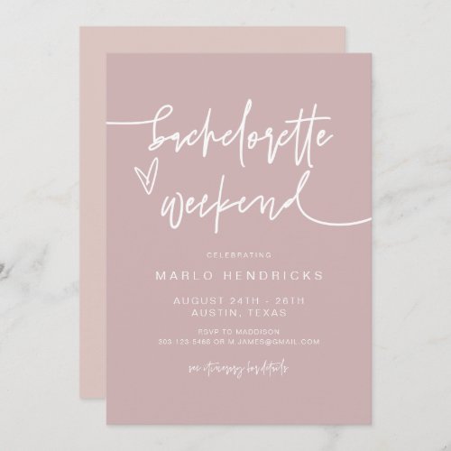 MARLO Dusty Rose Bachelorette Weekend Itinerary  Invitation