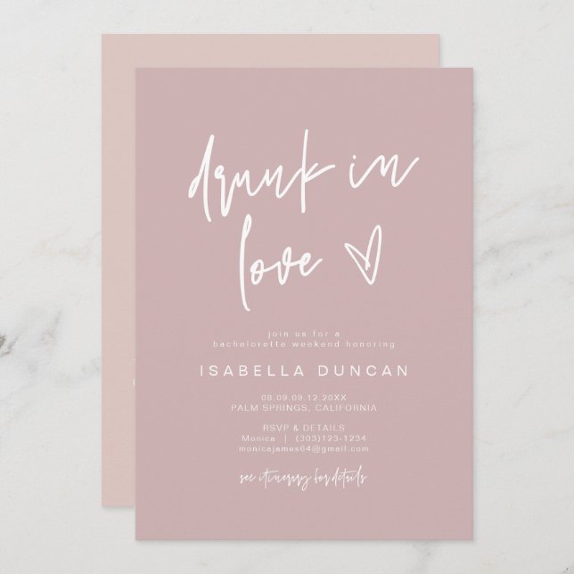 MARLO Dusty Rose Drunk In Love Bachelorette Invitation (Front/Back)