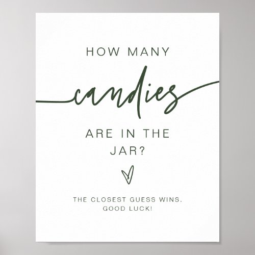 MARLO Green How Many Candies Baby Shower Game Poster