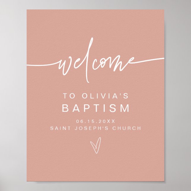 MARLO Modern Blush Pink Baptism Welcome Poster (Front)