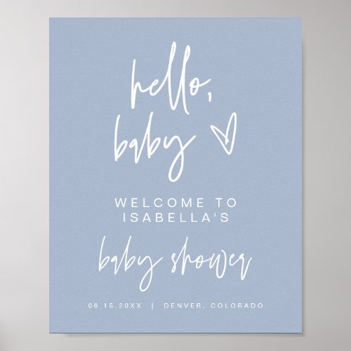 MARLO Modern Boho Dusty Blue Baby Shower Welcome Poster