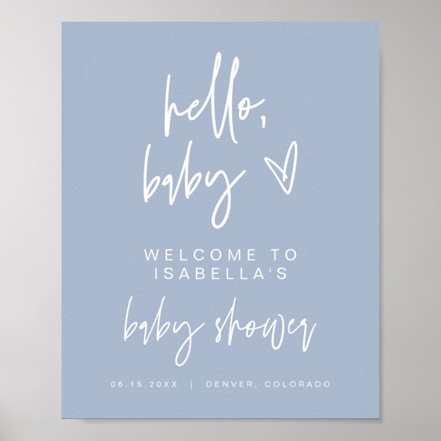 MARLO Modern Boho Dusty Blue Baby Shower Welcome Poster (Front)
