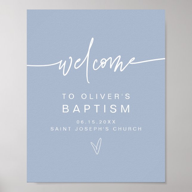 MARLO Modern Boho Dusty Blue Baptism Welcome Poster (Front)