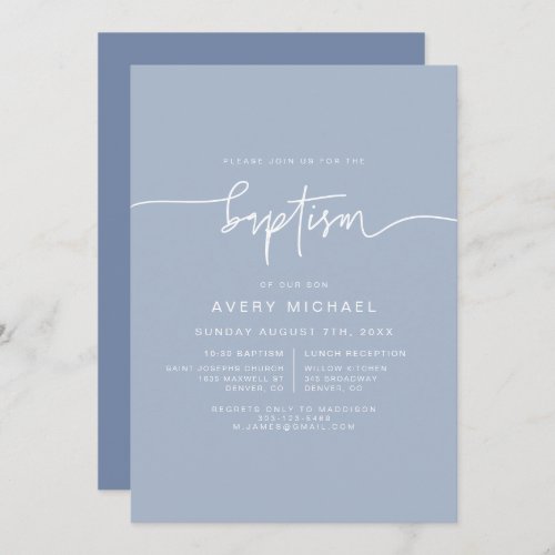 MARLO Modern Boho Dusty Blue Boy Baptism Invitation