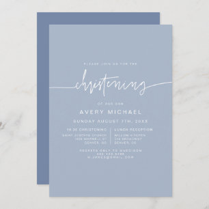 MARLO Modern Boho Dusty Blue Boy Christening Invitation