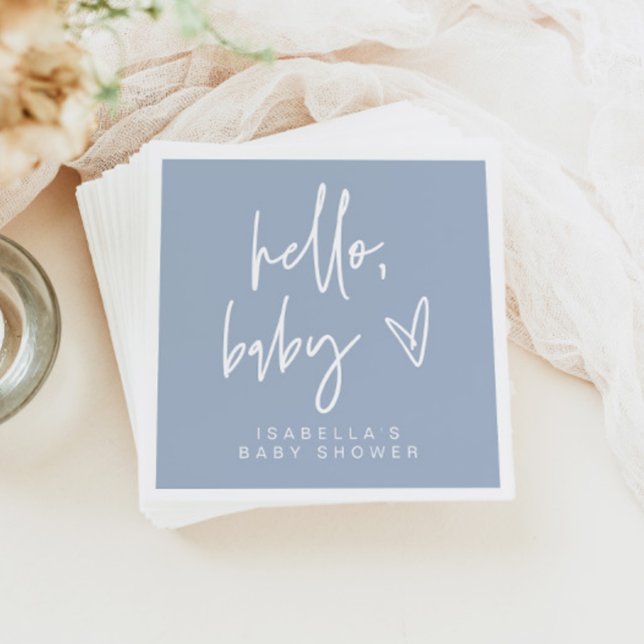 MARLO Modern Boho Dusty Blue Hello Baby Shower Napkins (Creator Uploaded)