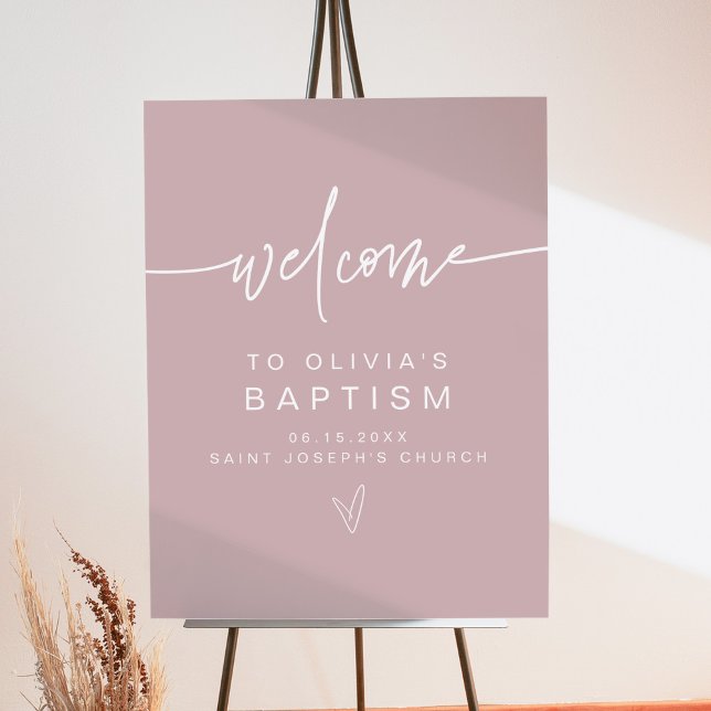 MARLO Modern Boho Dusty Rose Baptism Welcome  Foam Board (Creator Uploaded)