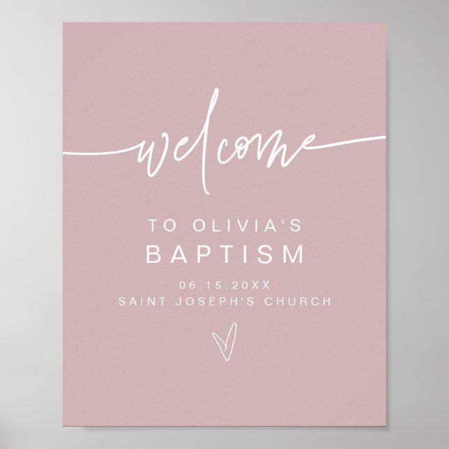 MARLO Modern Boho Dusty Rose Baptism Welcome  Poster (Front)