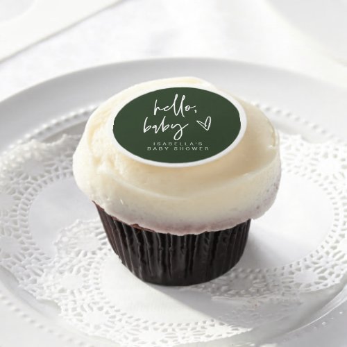 MARLO Modern Boho Forest Green Baby Shower Edible  Edible Frosting Rounds