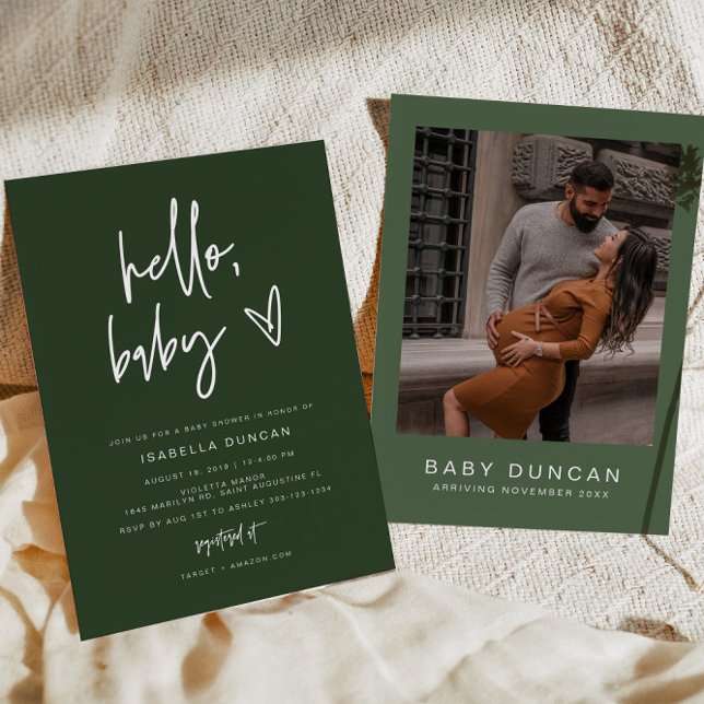 MARLO Modern Boho Forest Green Baby Shower Invitation (Creator Uploaded)