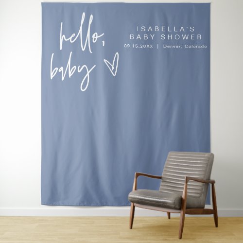 MARLO Modern Boho Hello Baby Blue Baby Shower Tapestry