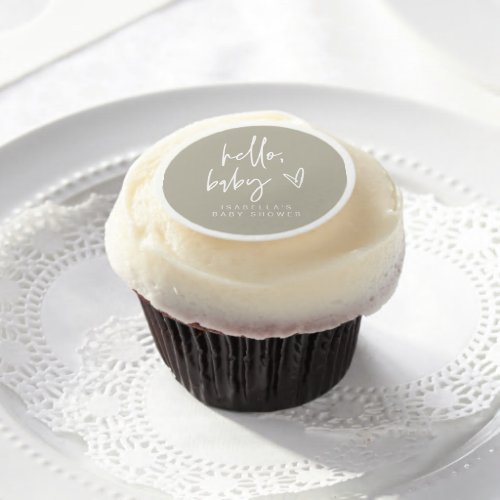 MARLO Modern Boho Sage Green Baby Shower  Edible F Edible Frosting Rounds