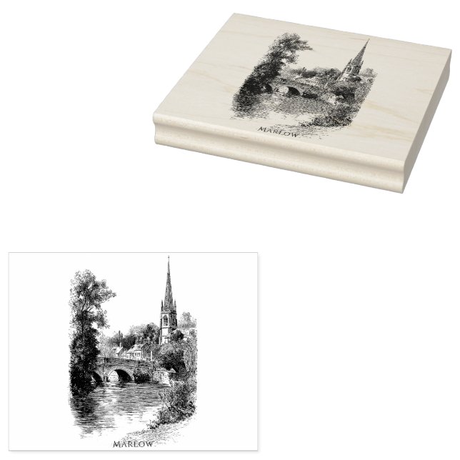 Marlow Church and Bridge Sketch   Rubber Stamp (Stamped)