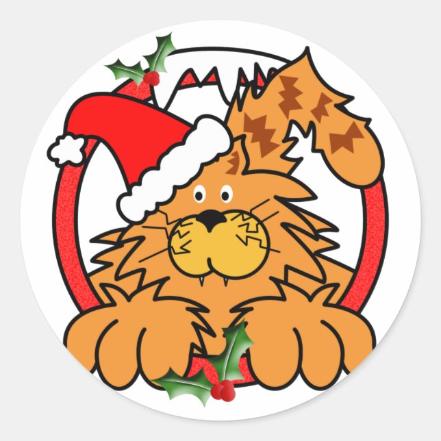 Marmalade Cat at Christmas Classic Round Sticker (Front)