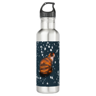 Marmalade cat in snow stainless steel water bottle