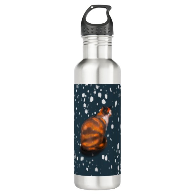 Marmalade cat in snow stainless steel water bottle (Front)