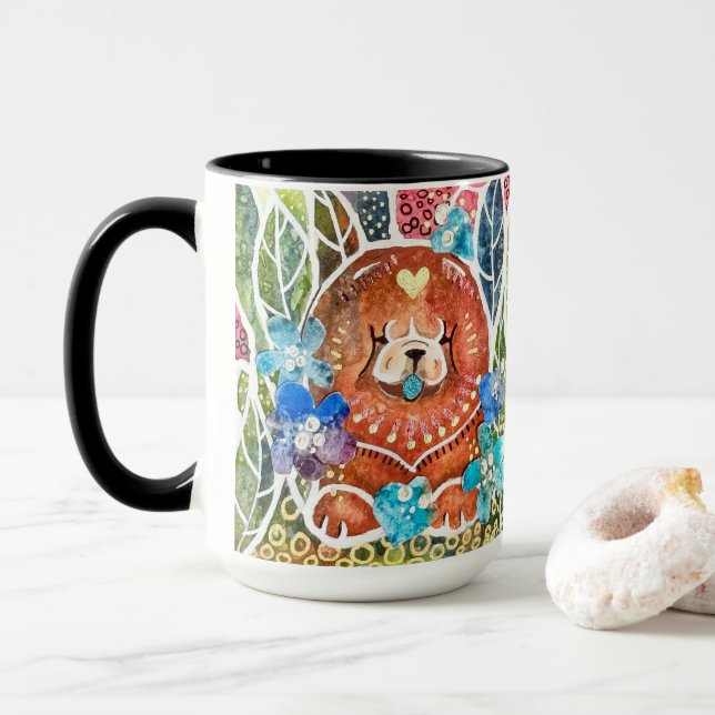 MARMALADE MISS Chow dog  15 OZ. Mug (With Donut)
