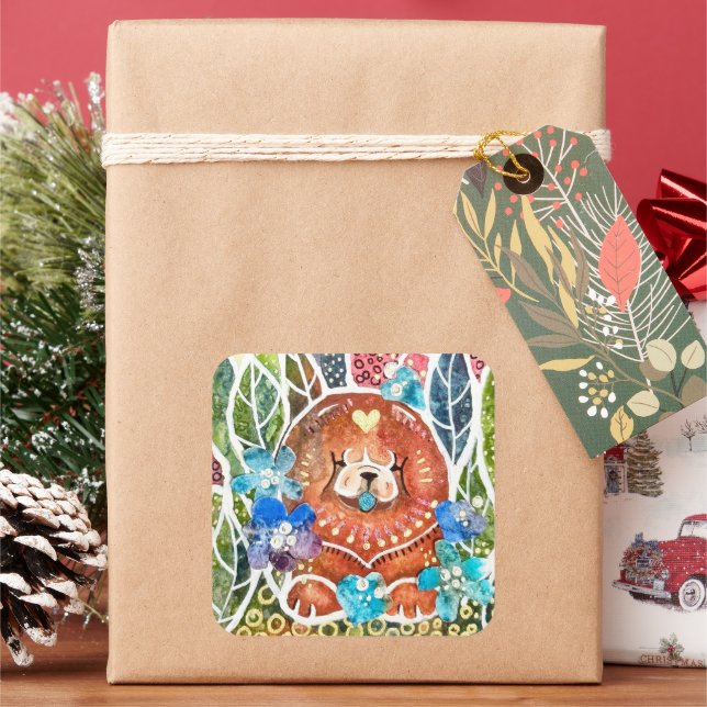 MARMALADE MISS Chow dog  Square Sticker (Holiday)