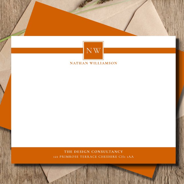 Marmalade Orange Professional Monogram Business  Note Card (Creator Uploaded)