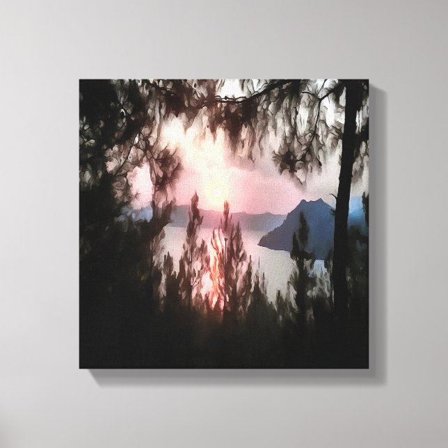 Marmaris Sunset Framed By Palm Trees Landscape Art Canvas Print (Front)