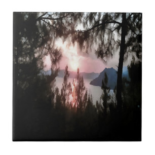 Marmaris Sunset Framed By Palm Trees Landscape Art Ceramic Tile