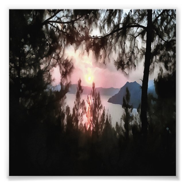Marmaris Sunset Framed By Palm Trees Landscape Art Photo Print (Front)