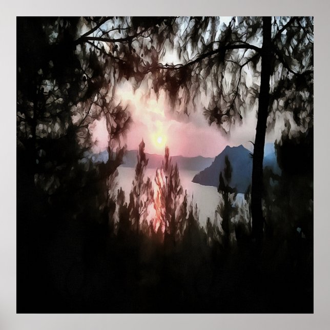 Marmaris Sunset Framed By Palm Trees Landscape Art Poster (Front)