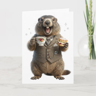 Marmot Drinking Tea Card
