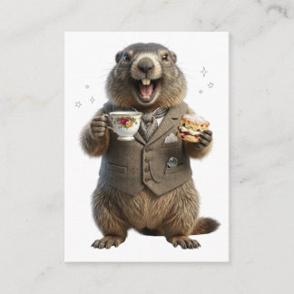 Marmot Drinking Tea Enclosure Card