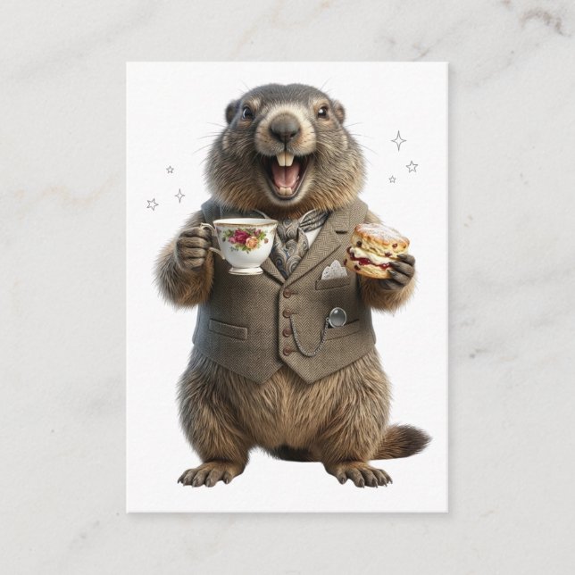 Marmot Drinking Tea Enclosure Card (Front)