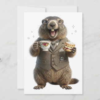 Marmot Drinking Tea Holiday Card