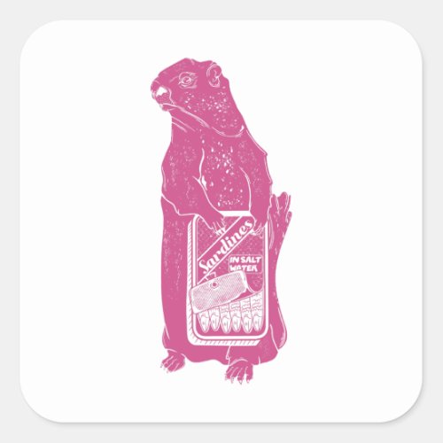 Marmot Groundhog eating sardines Square Sticker
