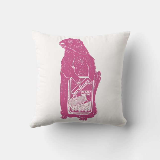 Marmot Groundhog eating sardines Throw Pillow (Back)