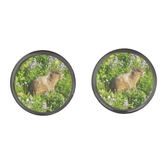 Marmot in Mount Rainier Wildflowers Cufflinks (Front)