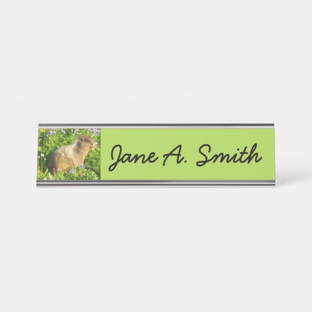 Marmot in Mount Rainier Wildflowers Desk Name Plate (Front)
