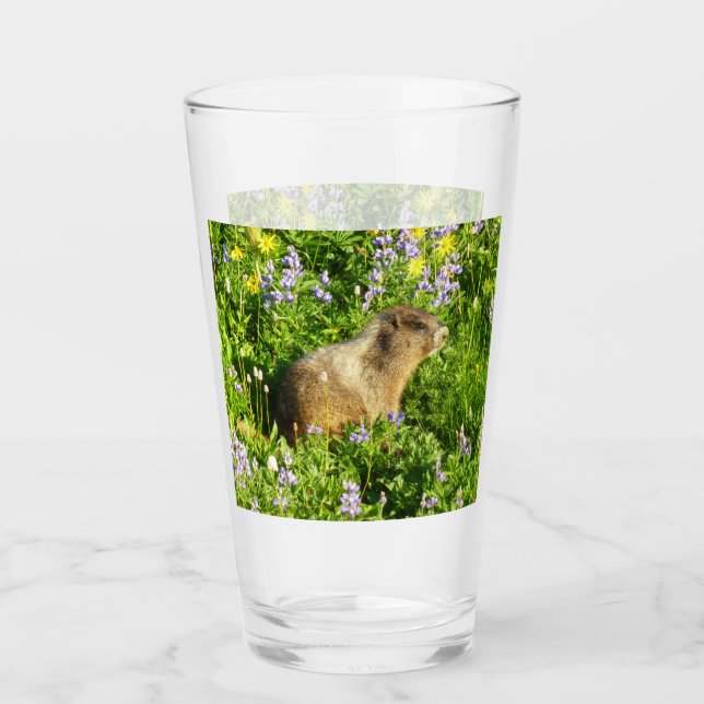 Marmot in Mount Rainier Wildflowers Glass (Front)