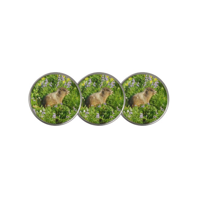 Marmot in Mount Rainier Wildflowers Golf Ball Marker (3 Up)