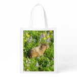 Marmot in Mount Rainier Wildflowers Grocery Bag