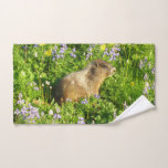 Marmot in Mount Rainier Wildflowers Hand Towel