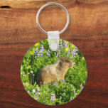 Marmot in Mount Rainier Wildflowers Keychain