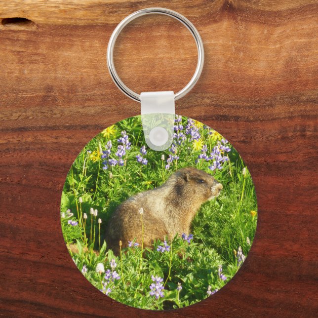 Marmot in Mount Rainier Wildflowers Keychain (Front)