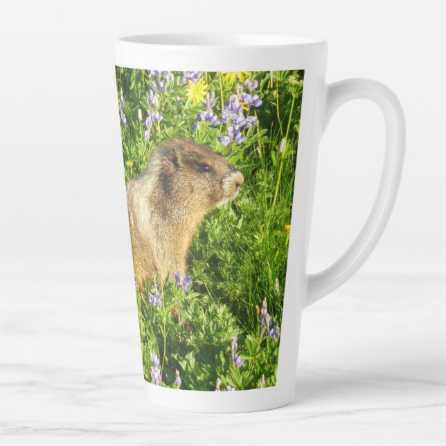 Marmot in Mount Rainier Wildflowers Latte Mug (Right)