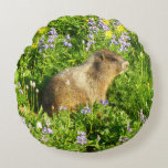 Marmot in Mount Rainier Wildflowers Round Pillow