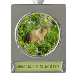 Marmot in Mount Rainier Wildflowers Silver Plated Banner Ornament