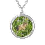 Marmot in Mount Rainier Wildflowers Silver Plated Necklace