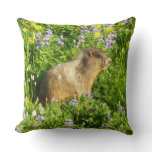 Marmot in Mount Rainier Wildflowers Throw Pillow