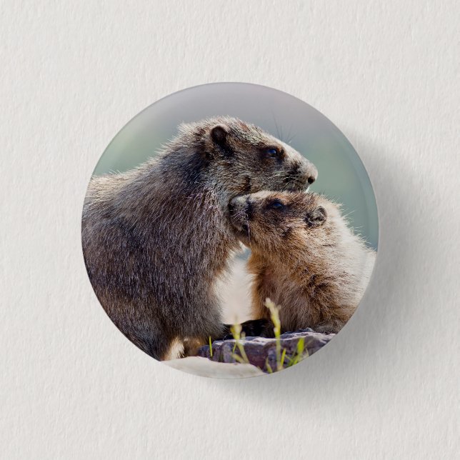 Marmot Mother with Baby Button (Front)
