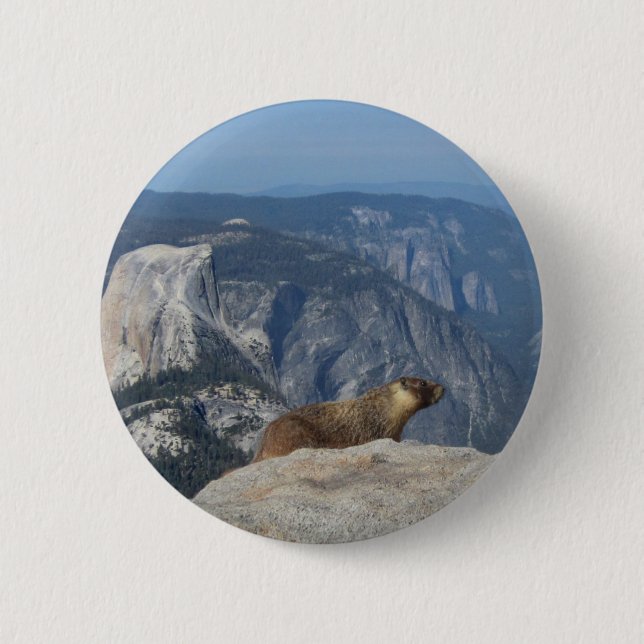 Marmot Overlooking Half Dome from Clouds Rest - Yo Pinback Button (Front)